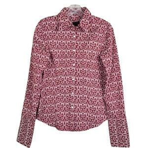 Talbots Red Geometric Paisley Button Down Long Sleeve Top